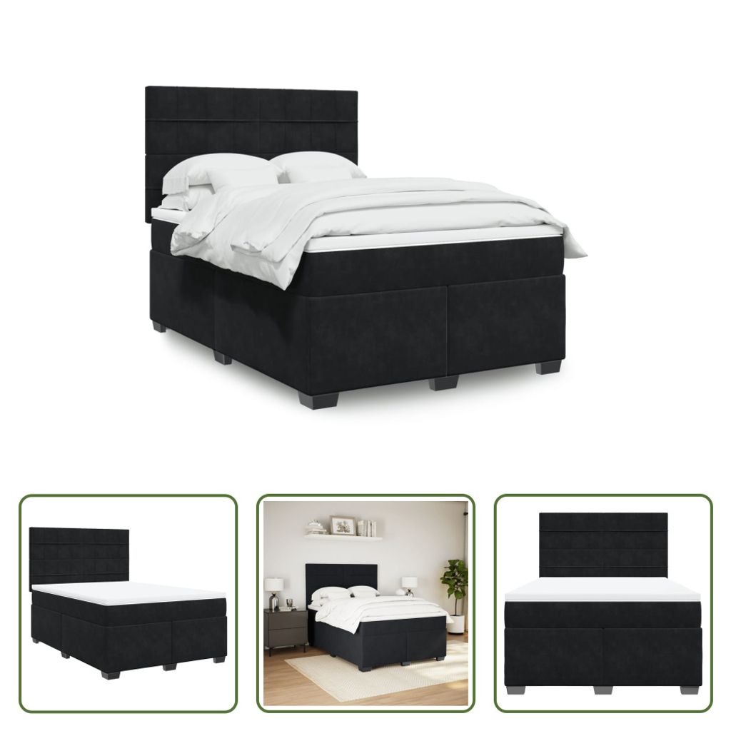 The Living Store Boxspringbett mit Matratze Schwarz 140x190 cm Samt