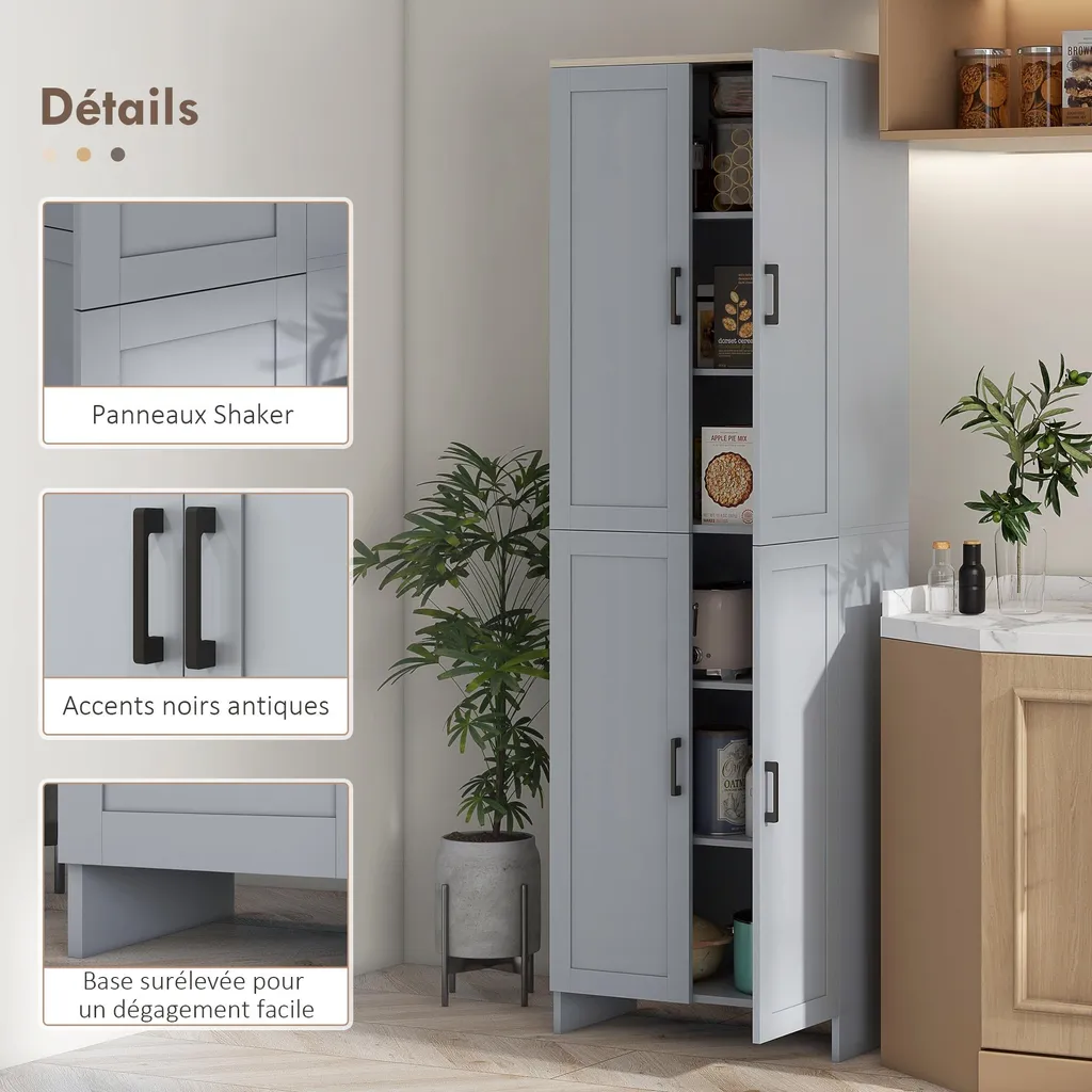 Buffet de cuisine multi-rangements gris avec 2 étagères modulables - 7