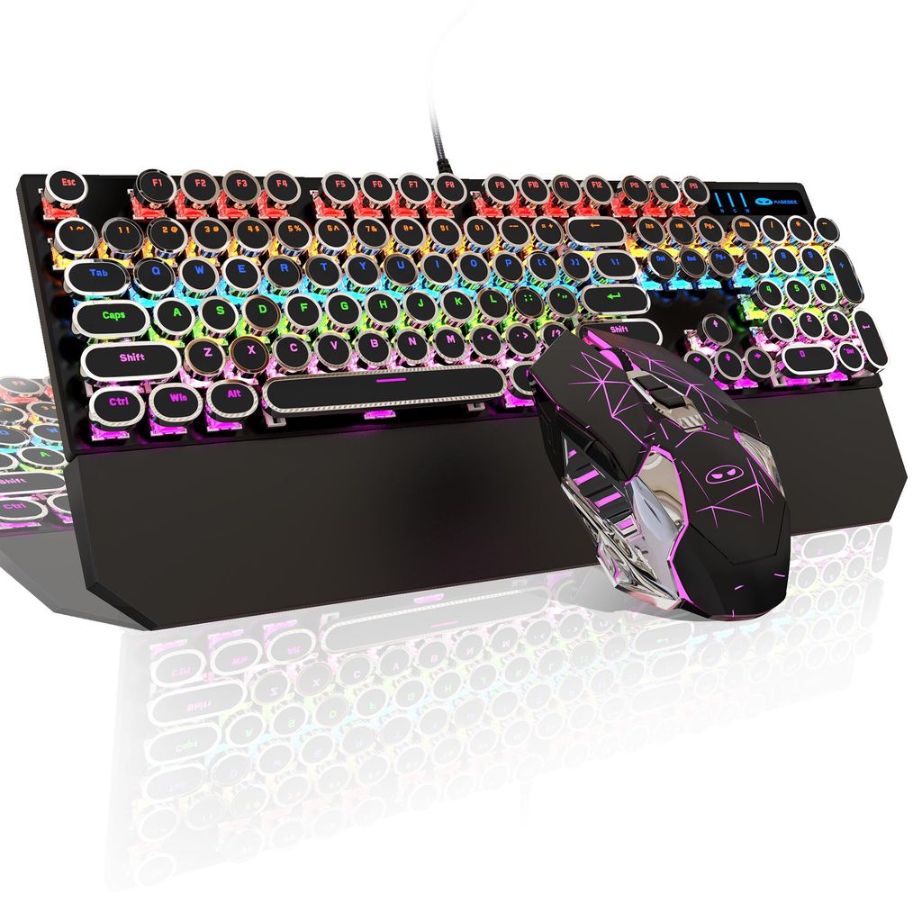Mechanisches Gaming Tastatur Maus Set USB, 104 Tasten Red Switch Keyboard mit Handballenauflage + Gaming Maus 3200 DPI Schwarz