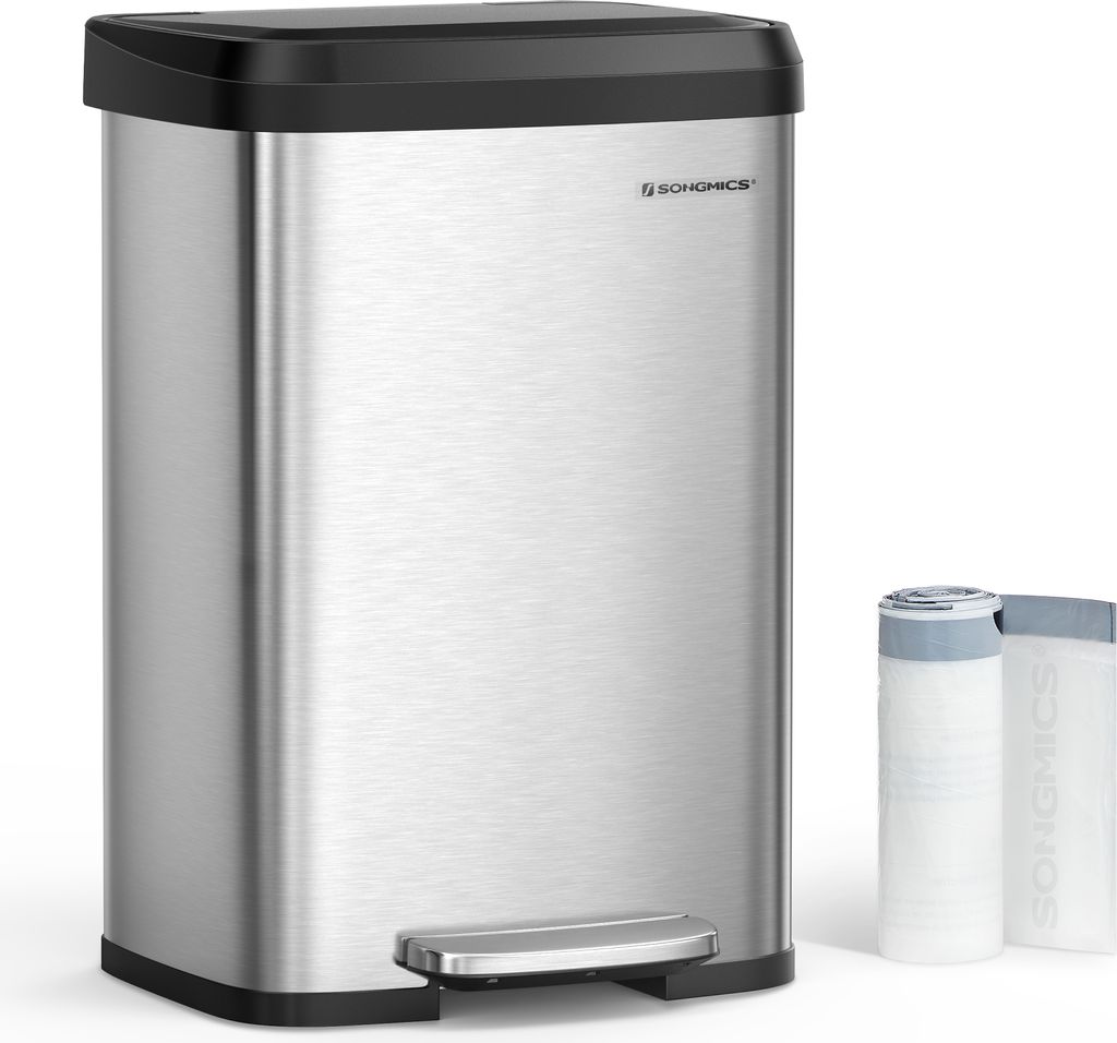 SONGMICS Mülleimer 50 Liter Abfalleimer, Tretmülleimer aus Metall mit Deckel