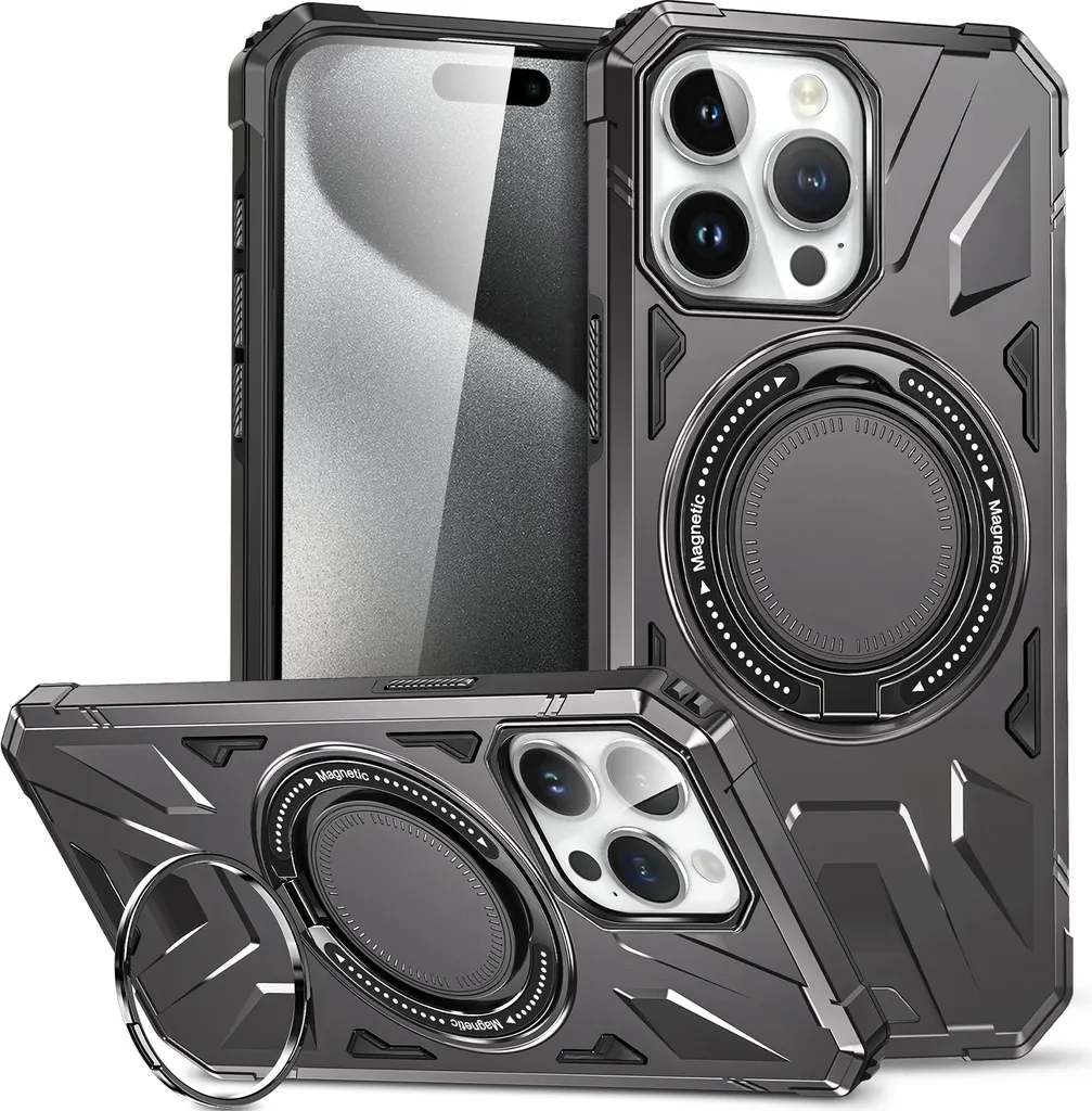 Custodia a doppio strato per iPhone 14 / iPhone 13 compatibile con MagSafe, robusta custodia di protezione con supporto ad anello magnetico Grigio