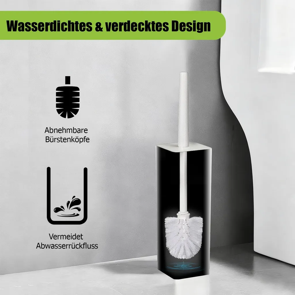 Brosse WC design blanc avec support et poils souples - Pack de 2 unités