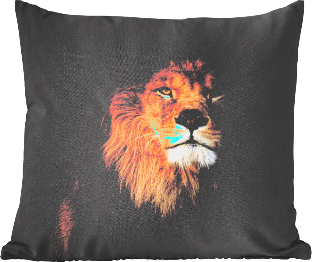 MuchoWow Zierkissen Sofakissen Wohnzimmer Dekokissen 40x40 cm Löwe - Tier - Schwarz - Foto Kissen - Schlafzimmer Dekoration