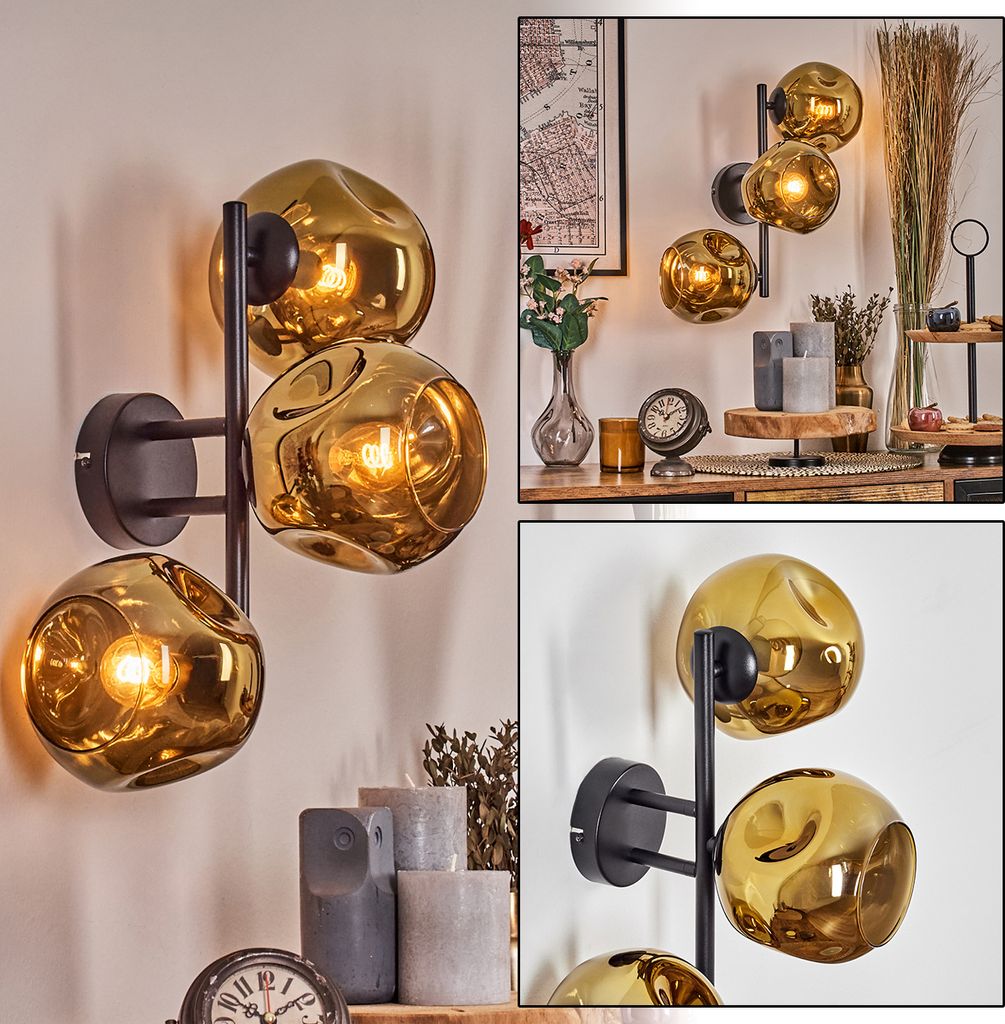 Villamare Wandlampe aus Metall/Glas in Schwarz/Goldfarben