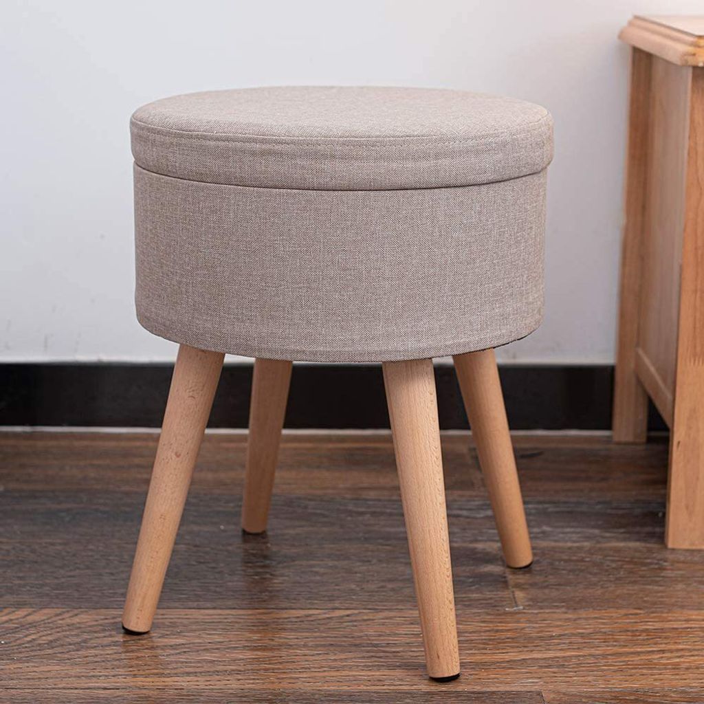 Theo&Cleo Hocker mit Stauraum,Sitzhocker Holzbeine,Runder Produktbild 5