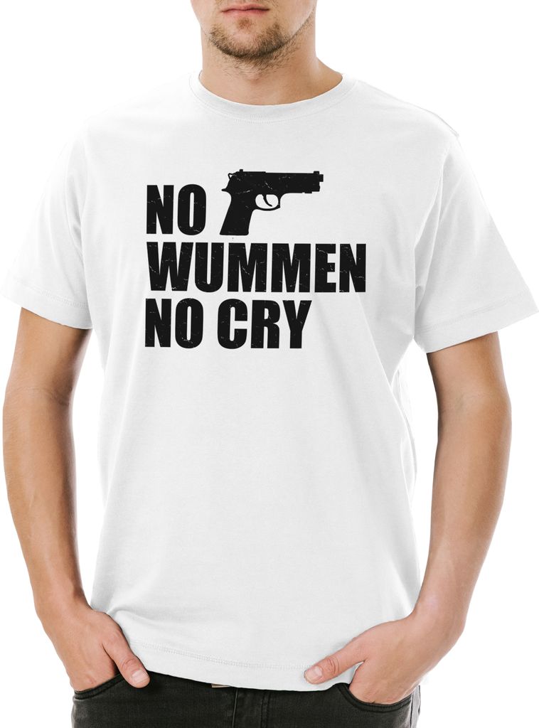 Urban Backwoods No Wummen No Cry, Herren T-Shirt, Farbe: Weiß, Größe: 4XL