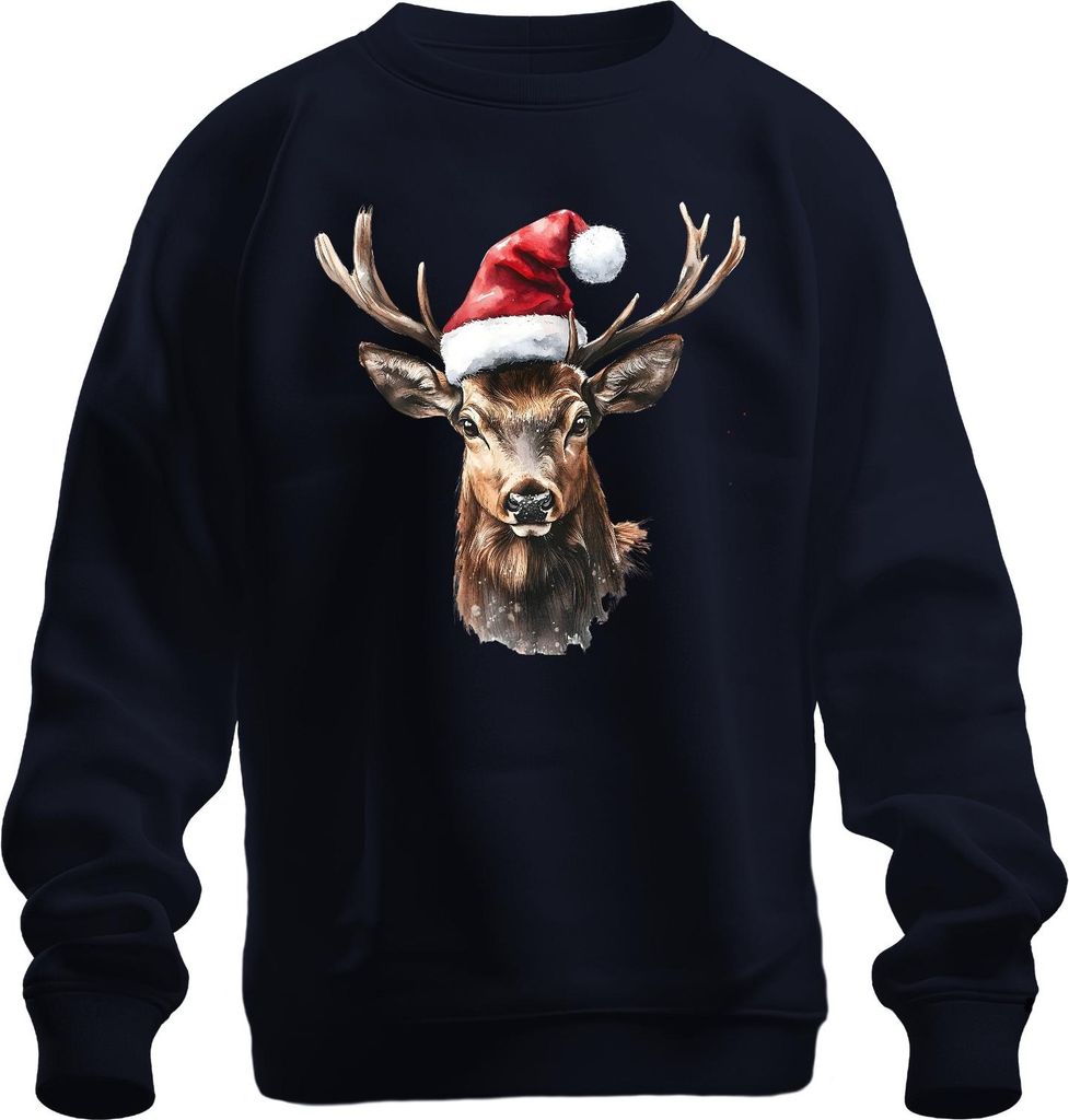 Weihnachtsrentier Geweih Aquarell festlich Vintage Geschenk Uni Sweatshirt Pullover, Navy, 3XL