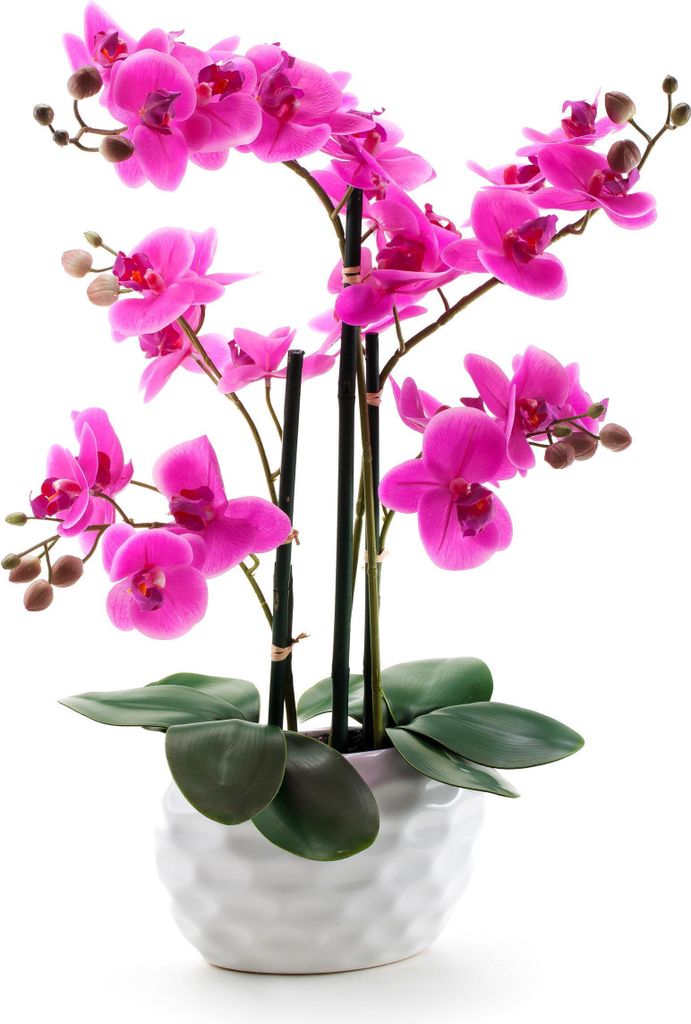Kunst-Pflanze Orchidee ovaler Topf weiß hochglanz und lila Produktbild 