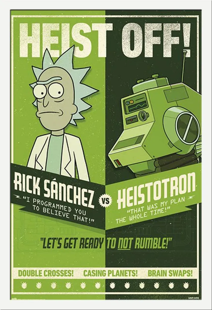 Poster Rick & Morty Saison 4 Heist Off avec Cadre MDF Blanc Shinsuke®