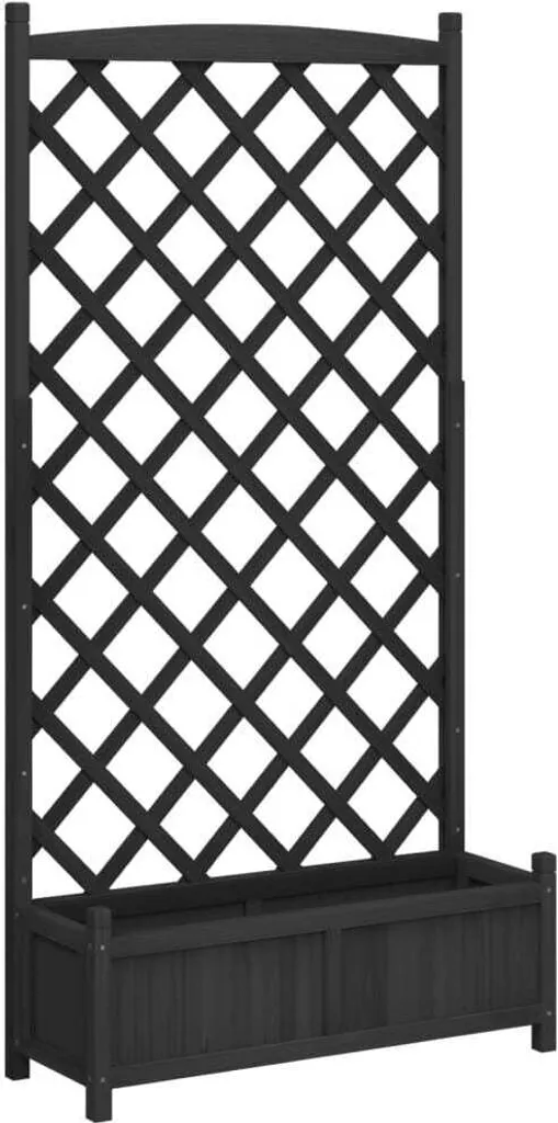 Jardinière avec treillis bois noir - Support mural pour fleurs 150cm