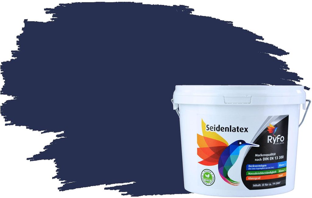 RyFo Colors Seidenlatex Trend Blautöne Nachtblau 3l - bunte Innenfarbe, weitere Blau Farbtöne und Größen erhältlich