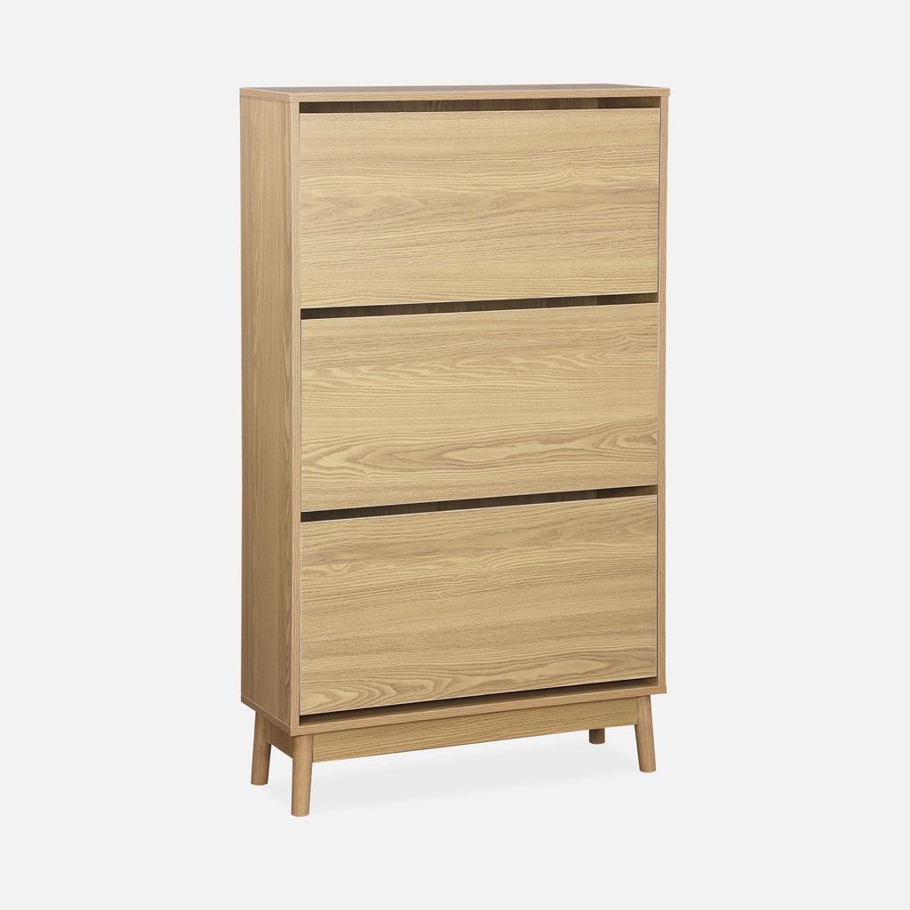 Scarpiera scandinava in legno, 3 ante, Marrone naturale Immagine del prodotto 