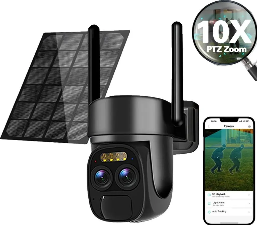 Caméra de sécurité solaire WIFI 8 MP avec zoom 10x haute définition