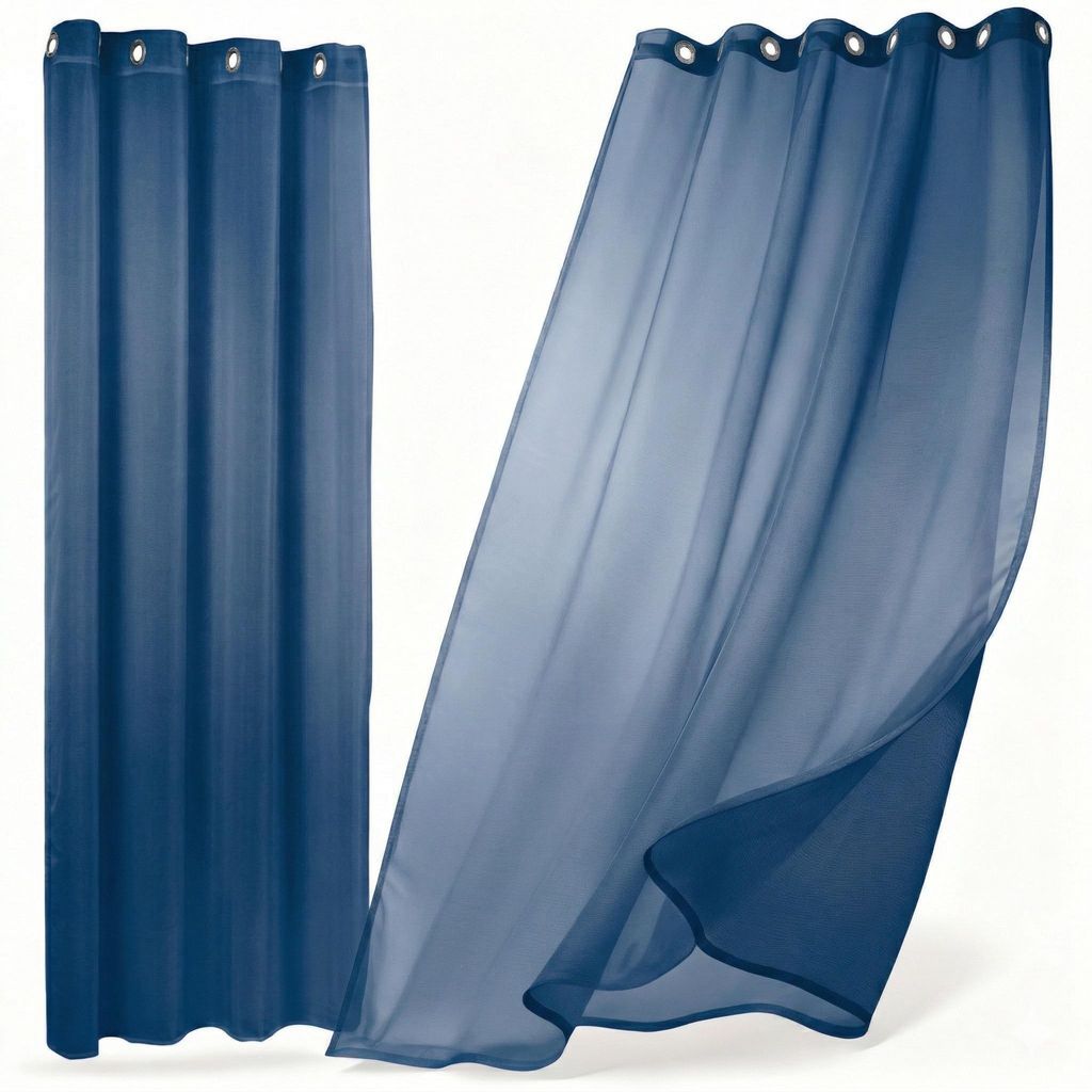 Transparente Gardine Dolly, wählbar mit Kräusel- und Ösen- Aufhängung, Größe und Farbe wählbar,140x240cm,Marine
