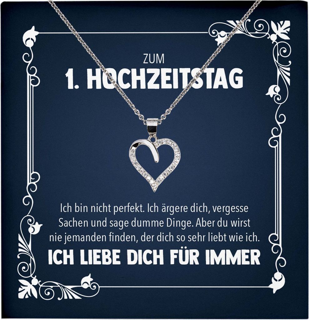 22Feels Ehefrau zum Ersten Hochzeitstag Geschenk 1. Ich Liebe Dich Frauen Herz Halskette Damen Collier mit 23 Zirkonia Steinen (Damen Silber 925/00...