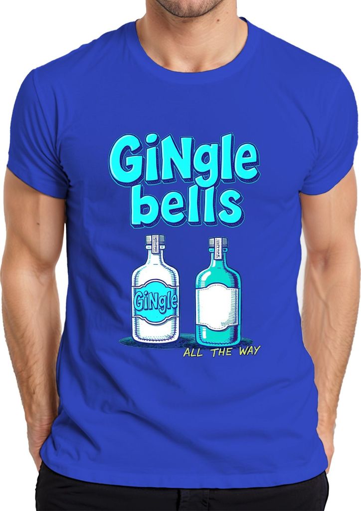 Gingle bells Weihnachten Gin Geschenk Gin Liebhaber All the way Herren T-Shirt, Blau, L