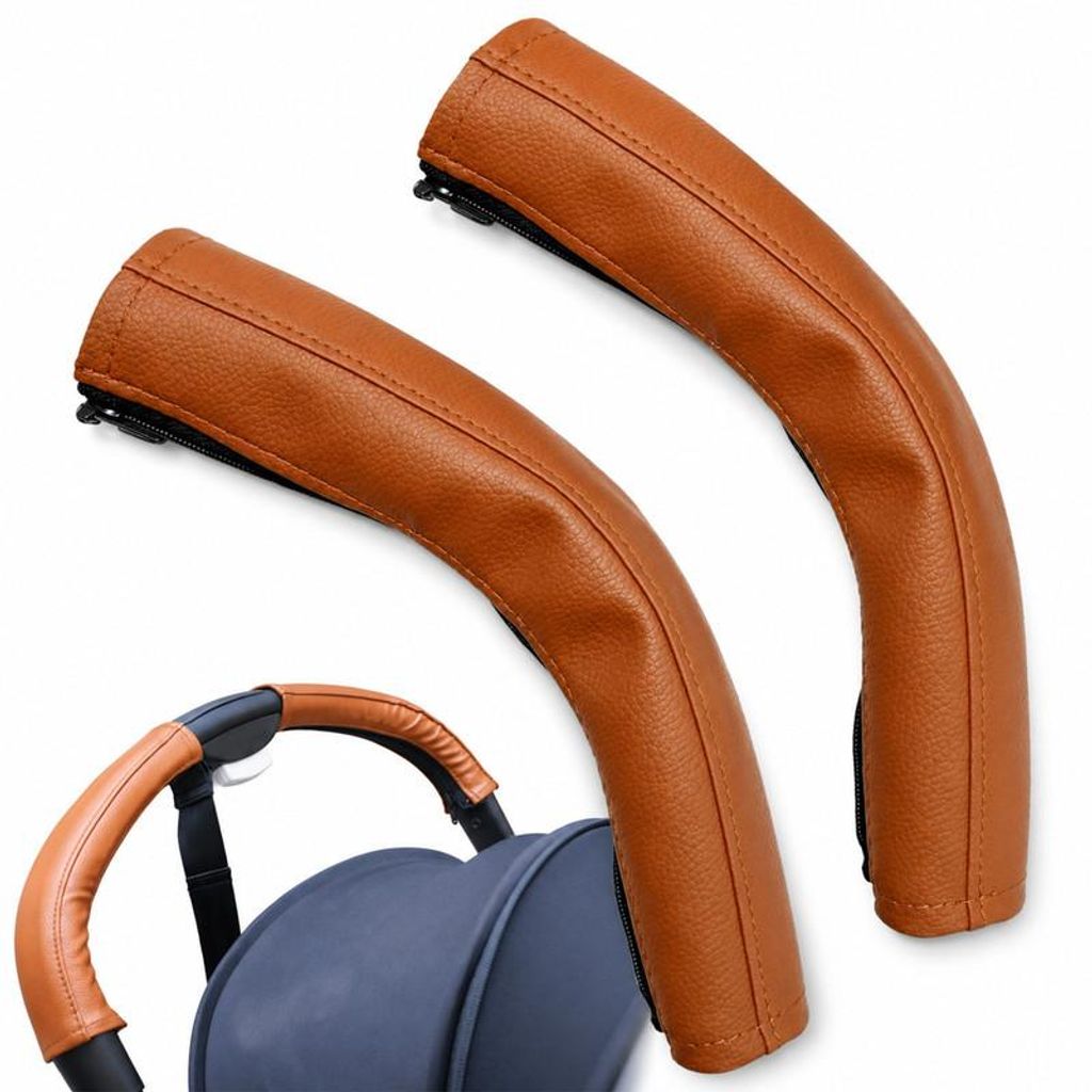 2er-Set Kinderwagen Griffbezug, Kunstleder, braun, 26x22cm, Produktbild 