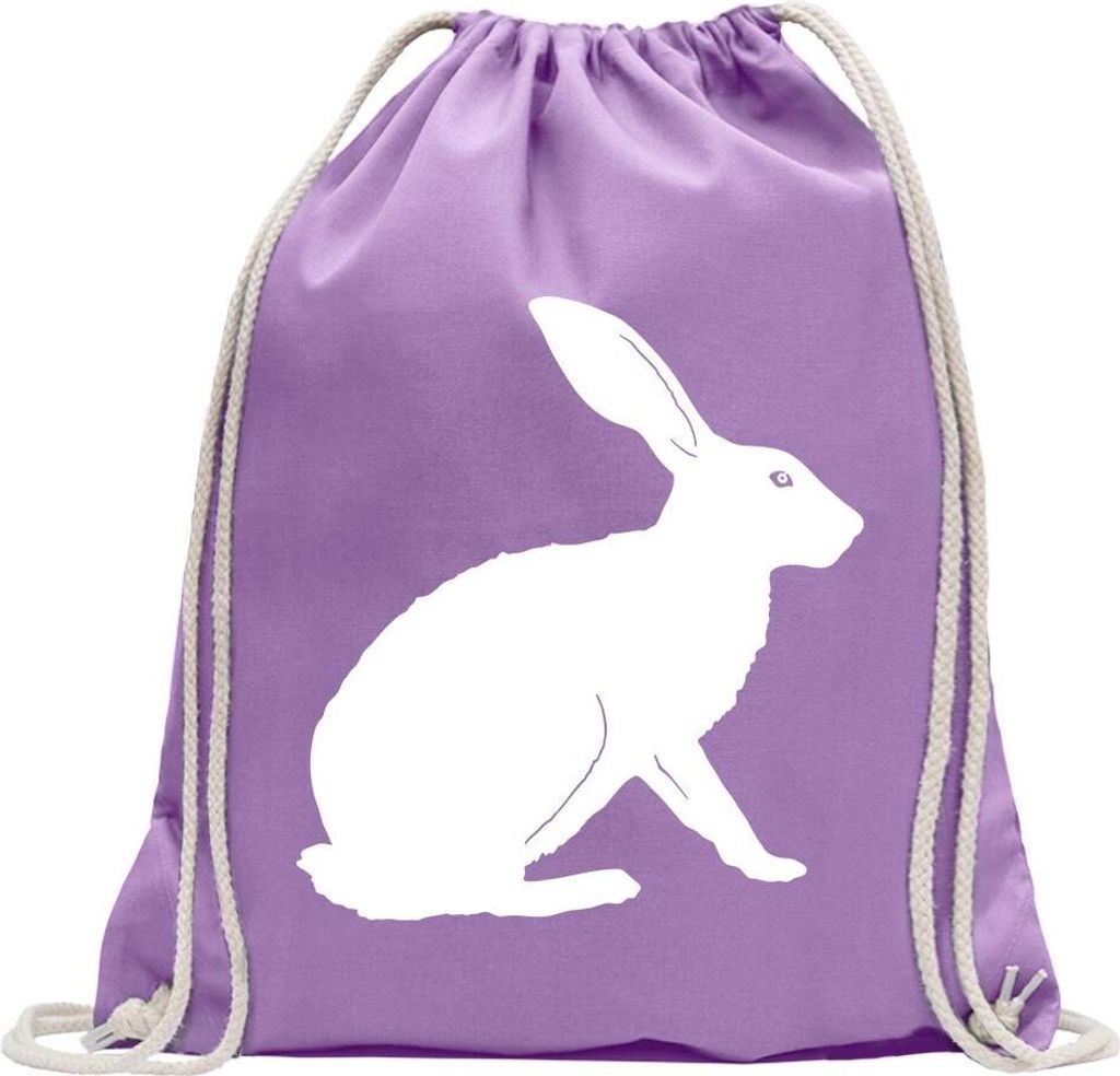 Kiwistar - Turnbeutel - lavendel - Hase Motiv 2 - Karnickel Stall - Fun Rucksack Sport Beutel Gymsack Baumwolle mit Ziehgurt