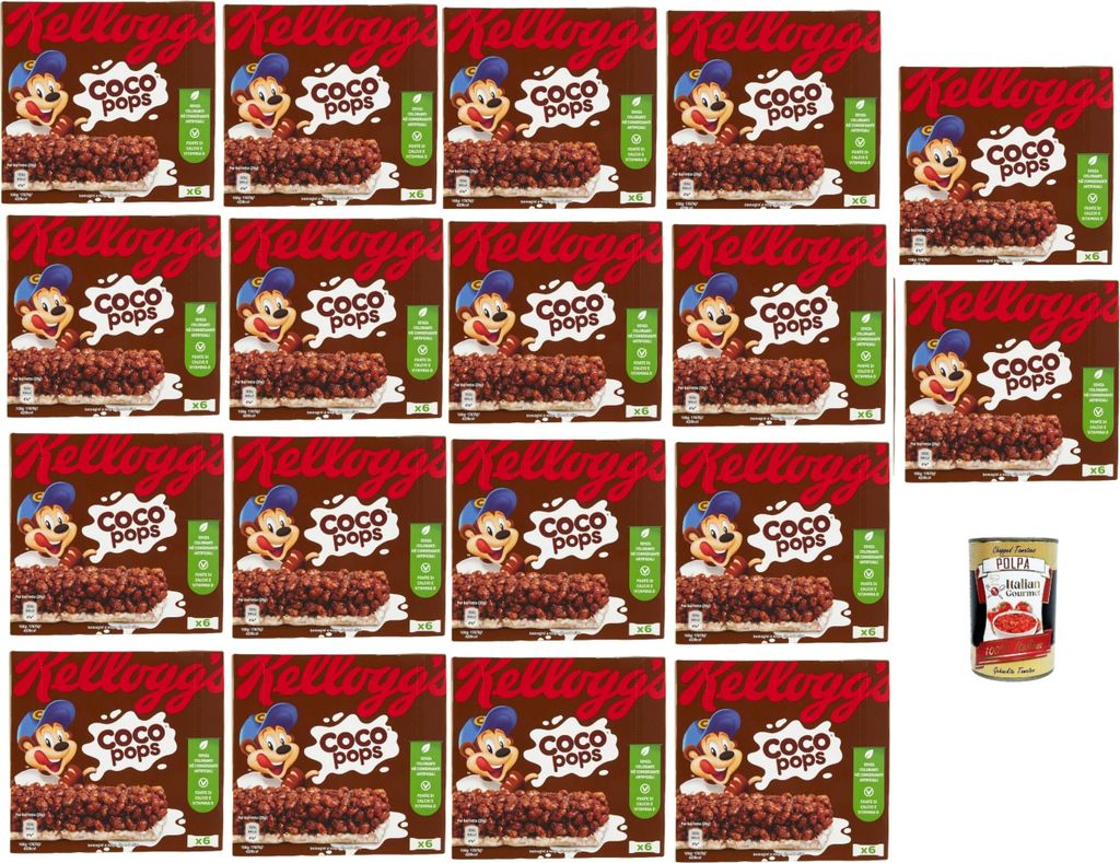 Coco Pops Barrette, Kakao -Puff -Reisstangenr riegel, Cocoa puffed rice bars, 14x 120g + Italian Gourmet polpa 400g