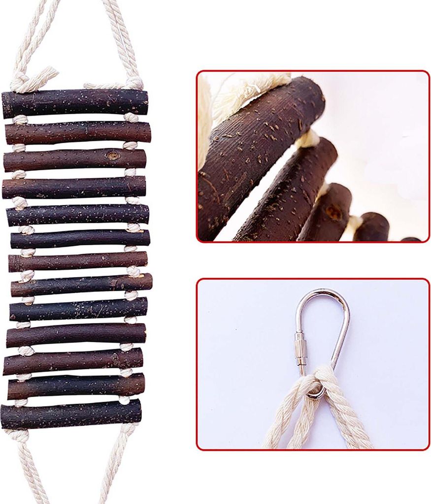 Hölzerne Vogelleiter Brücke Naturals Seilleiter Vogel Spielzeug 13 Stufen Papageienleiter 19.7inch Swing Bridge Vogelkäfig Zubehör Vogelkäfig ...