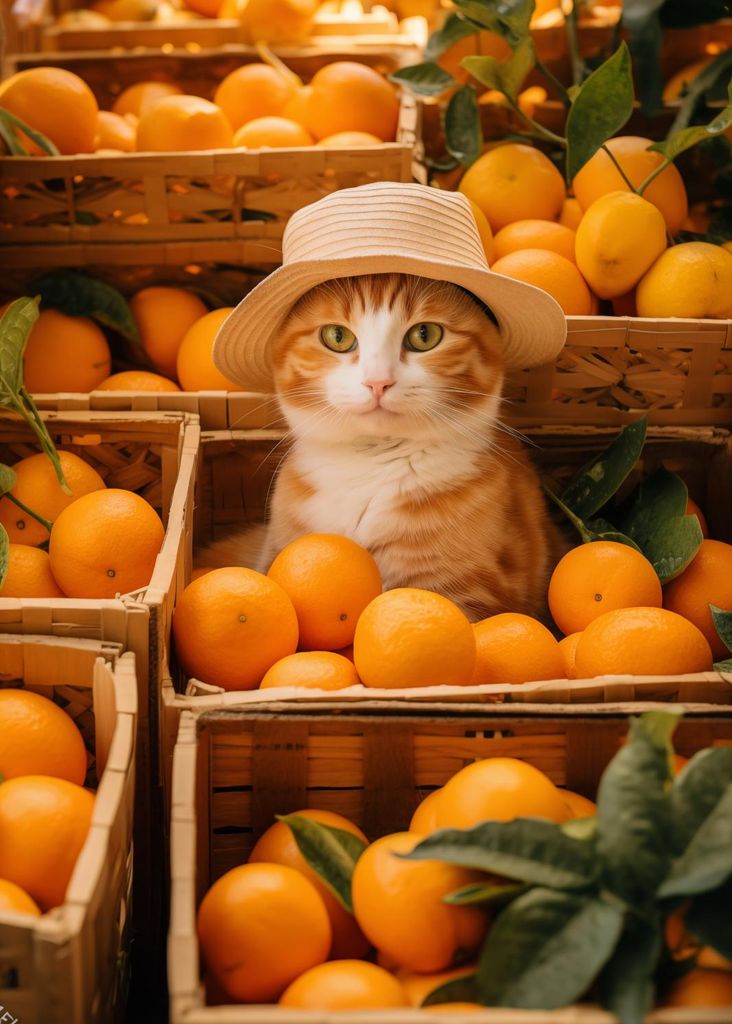 Plakat 25x35cm Katze in Orangen