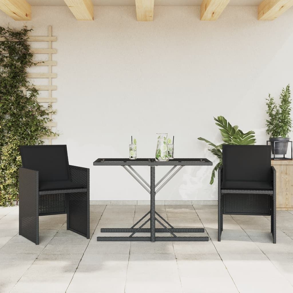 Design 3-tlg. Bistro-Set mit Kissen Schwarz Poly Rattan, Gartenmöbel-Sets 2024 Neu