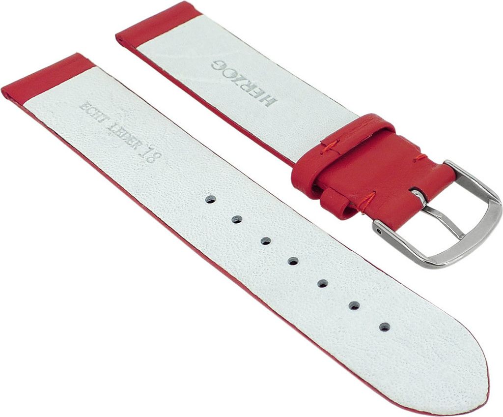 Herzog Beach II Uhrenarmband rot > mattes glattes Leder gleichlaufend, Stegbreite:22mm, Schließe:Silbern