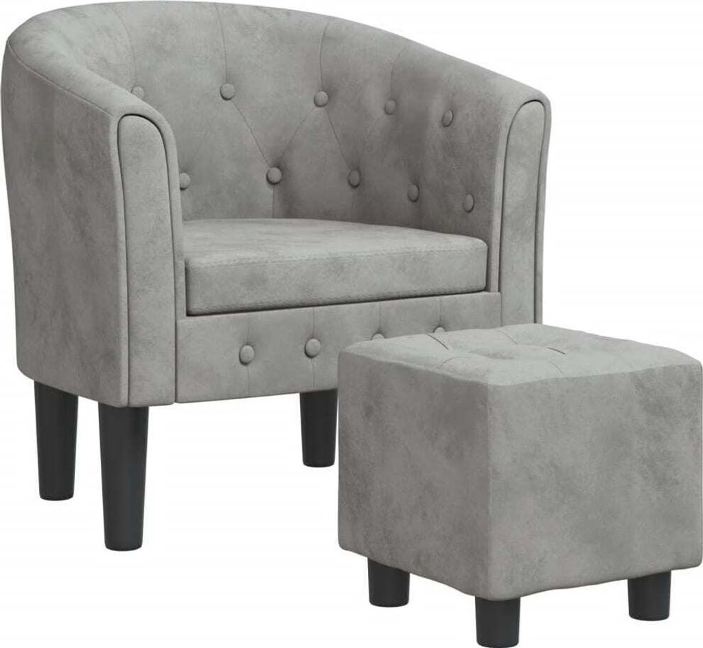 Clubsessel mit Fußhocker Hellgrau Samt