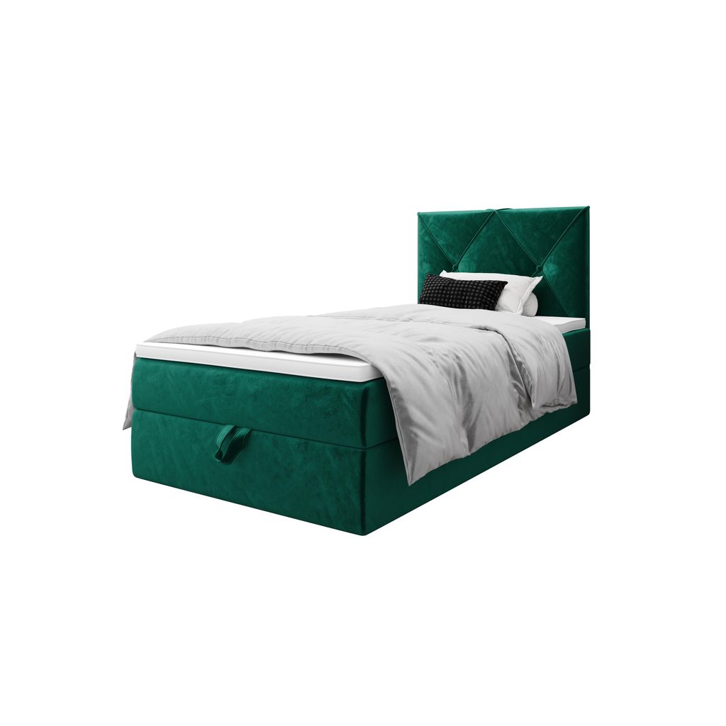 Boxspringbett mit Matratze und Bettkasten Schlafzimmer Bett Atela 90x200 cm Grün