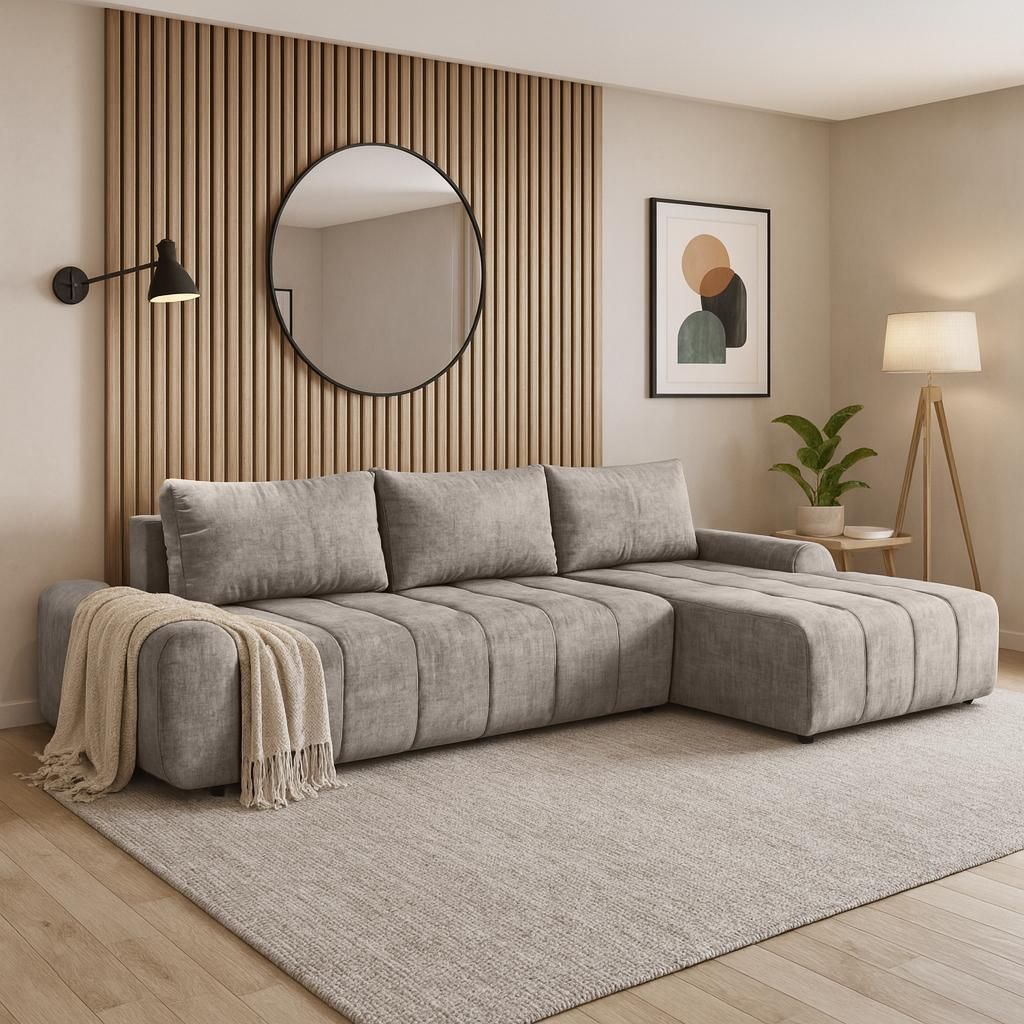 BEAUTYSOFA Costa L Ecksofa 290 cm mit Schlaffunktion & Bettkasten – Seitenausführung: rechts– Schlafsofa, Sofa , Bettsofa, Couch modern, Beige...