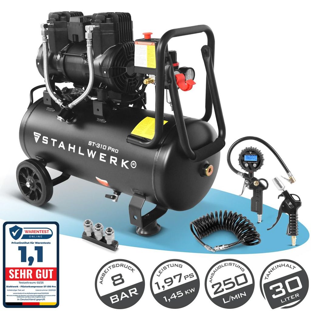 STAHLWERK Kompressor mit 30 L Tank (ST-310 Pro) mit Zubehör Produktbild 