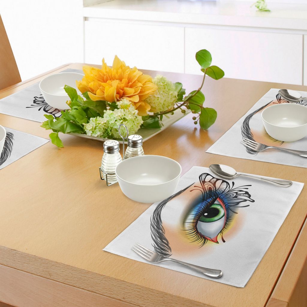 ABAKUHAUS Auge Platzmatten, Fantasy Woman's Eye Make-up Schmetterling Flügel vibrierende Farben Wimpern Female Looking, Tiscjdeco aus Farbfesten S...