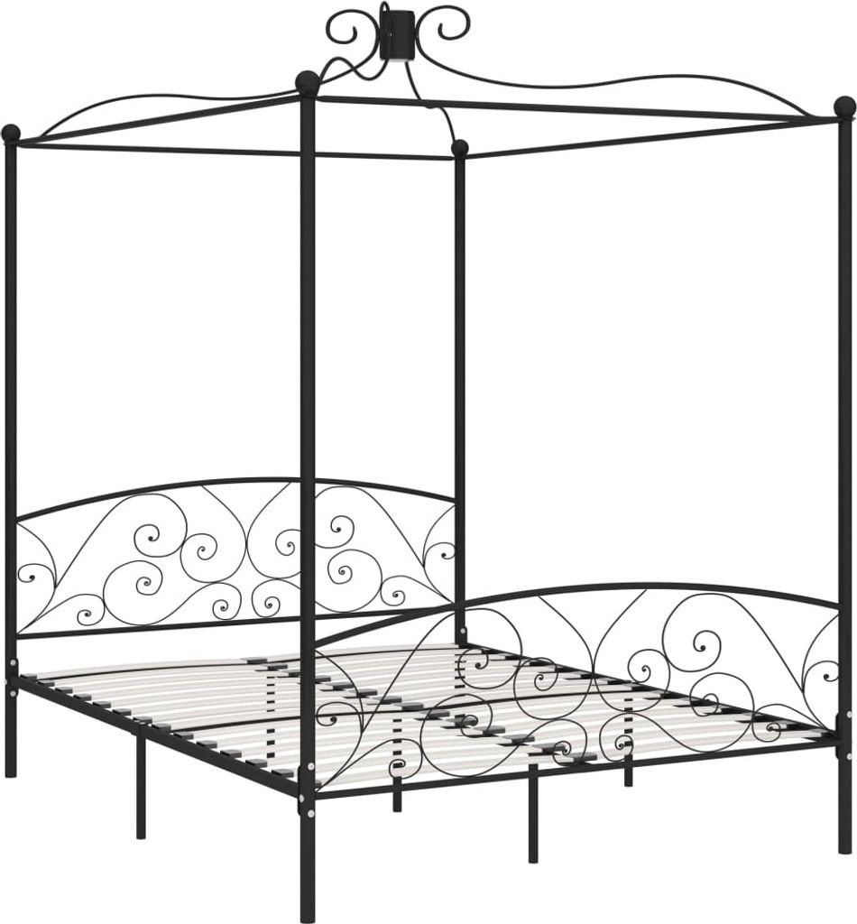 vidaXL Struttura letto a baldacchino in metallo nero 160 x Immagine del prodotto 