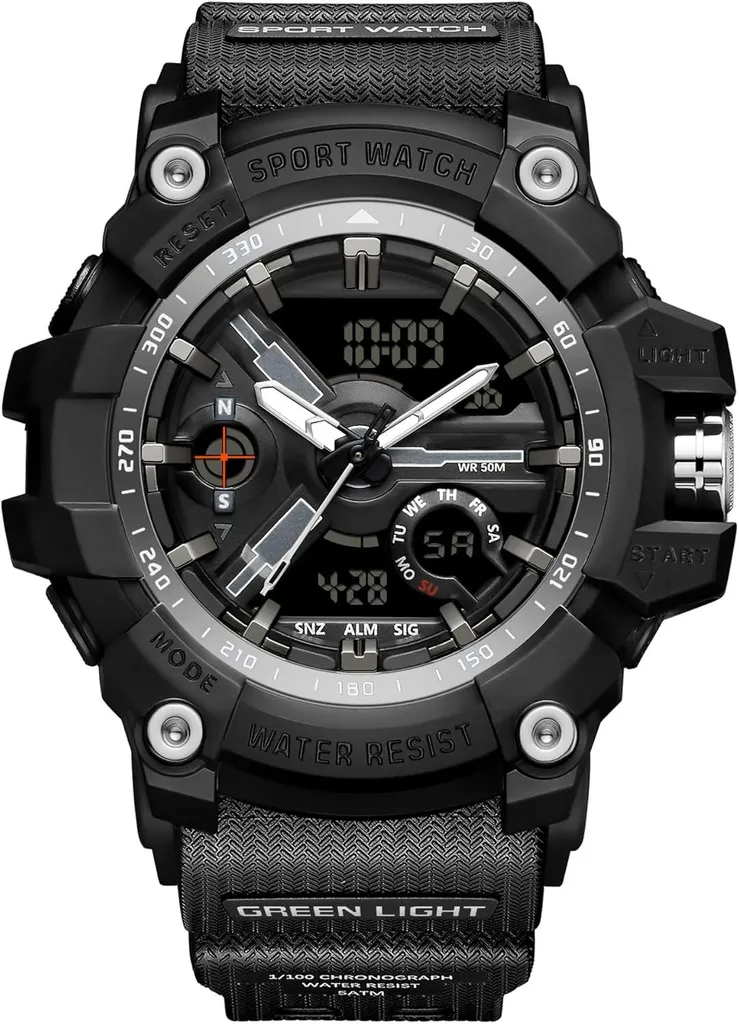 Orologio da Polso Uomo Militare: Digitale Analogico LED Tattico 5ATM - 1