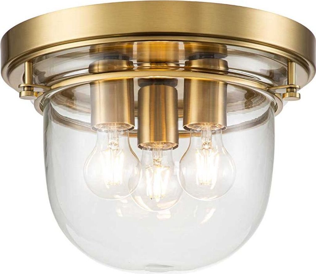 Deckenlampe Metall Glas E27 IP44 Ø 33 cm rund in Messing gebürstet 3-flammig Jugendstil