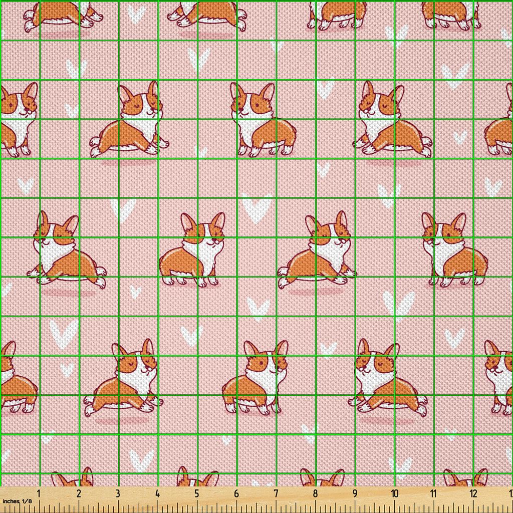 ABAKUHAUS Hundeliebhaber Satin Stoff als Meterware, Nett Klein Corgi Laufend Und Stehend Karikatur Herz Herkunft Sprung Illustration, 5 M (148 x 50...