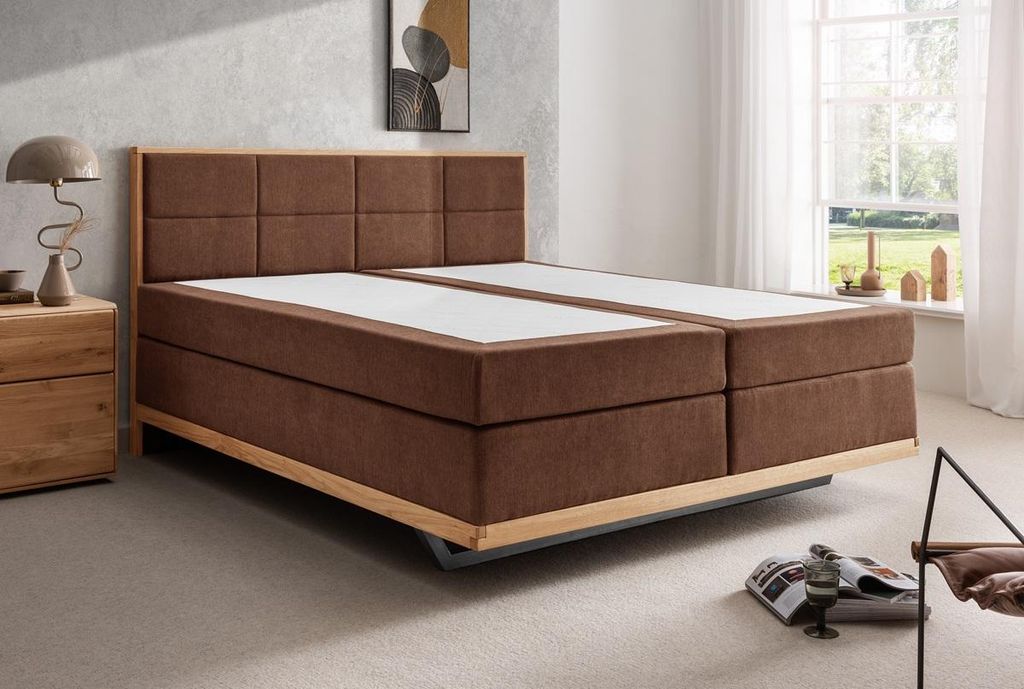Boxspringbett inkl.Topper 'David' 180x200cm Eiche Stoff braun