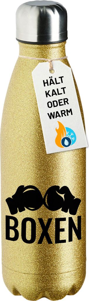 Huuraa Trinkflasche Boxen Boxhandschuhe 500ml Gold Edelstahl Wasserflasche Trinkflasche Geschenkidee