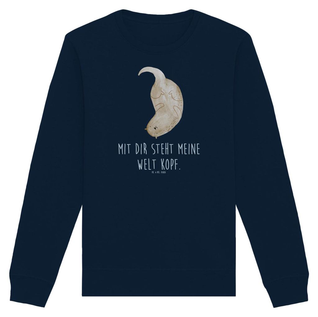 Mr. & Mrs. Panda Baumwoll Pullover Otter Kopfüber Größe L - French Navy - Geschenk, Verknallt, Sweater, Sweatshirt, Liebesgeschenk, Verliebt, Li...