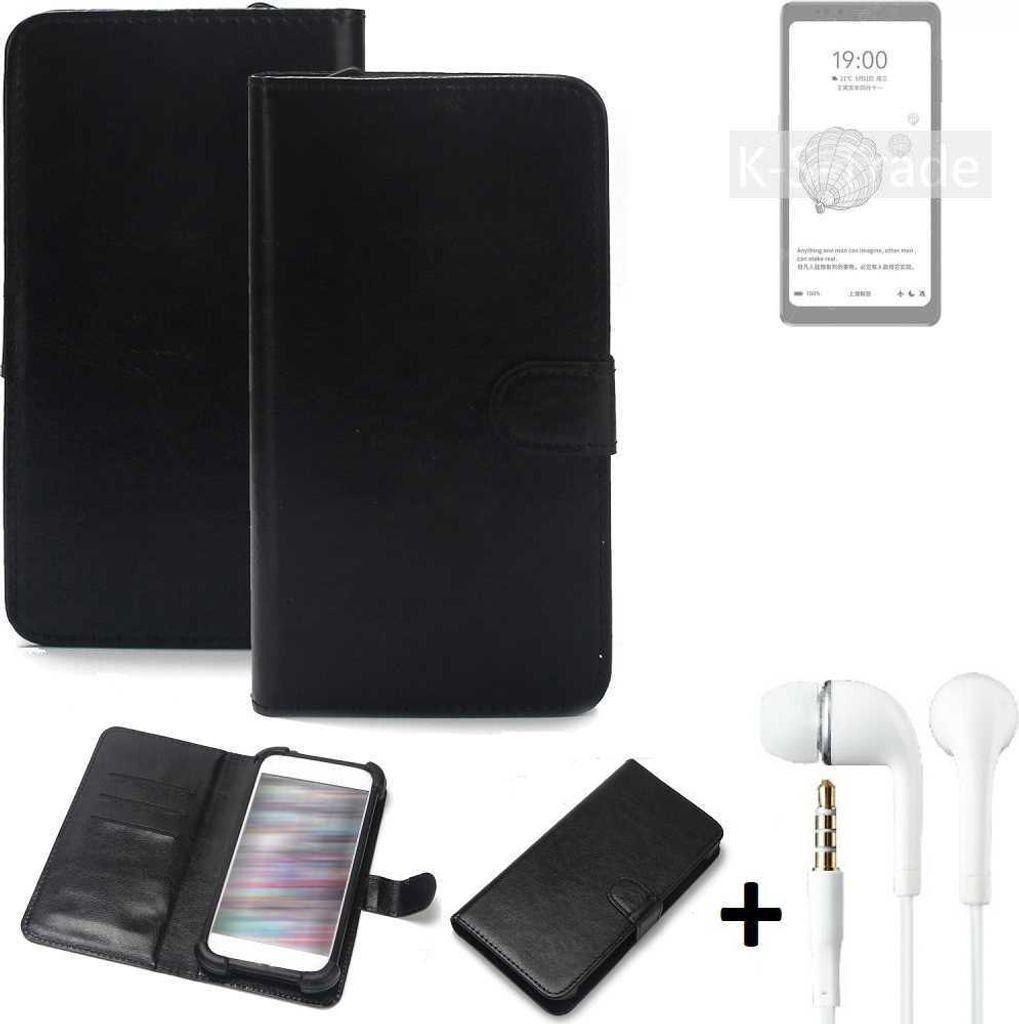 K-S-Trade Wallet Case Handyhülle kompatibel mit HiSense A9 Schutzhülle Flip cover Flipstyle Tasche Hülle Flipcover Slim Bumper schwarz + in ear