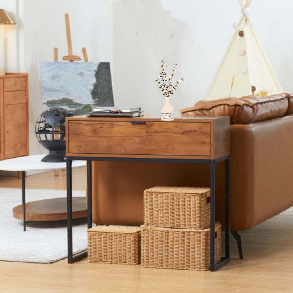 Konsolentisch mit Schublade, Sofatisch Flurtisch, Beistelltisch für Wohnzimmer & Flur,Kommode 80x30x76 cm