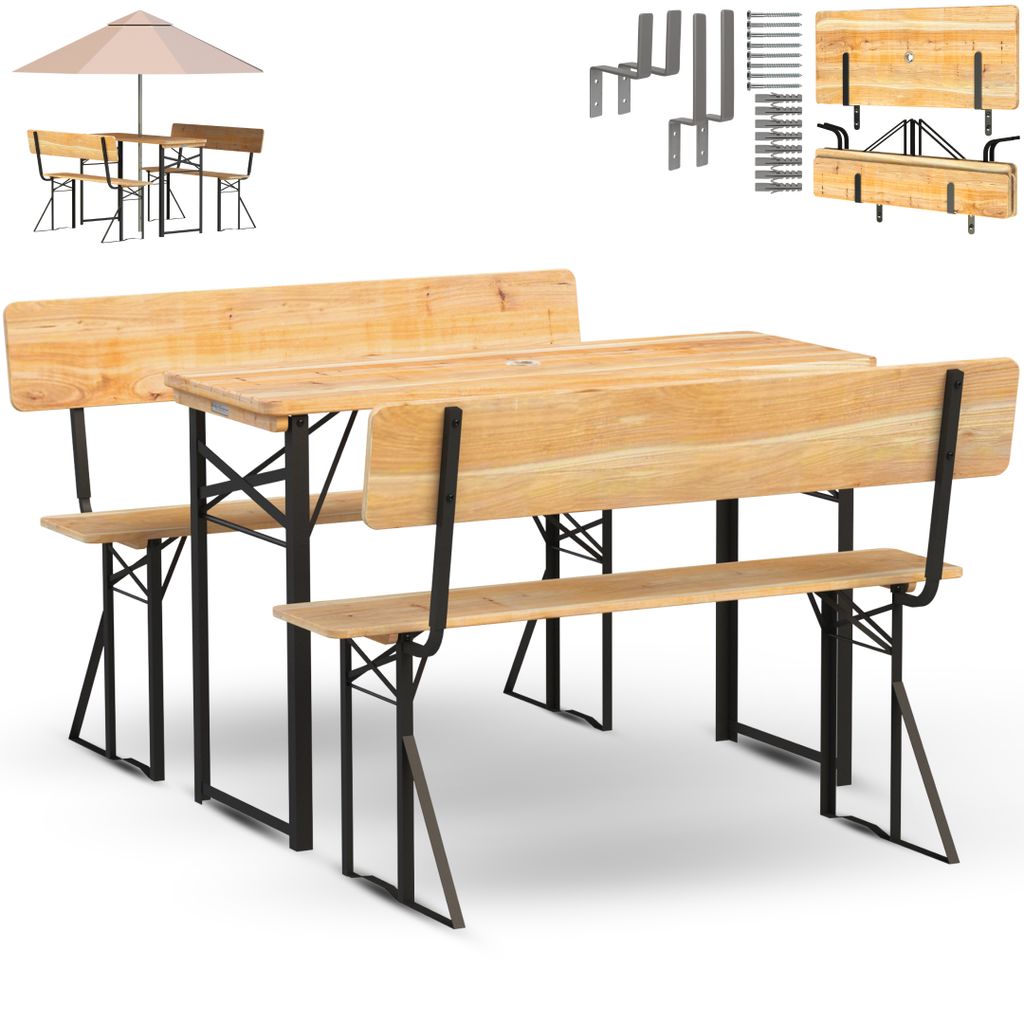 holz4home® Bierzeltgarnitur 3-teilig aus Holz I 117 x 45,5 Produktbild 
