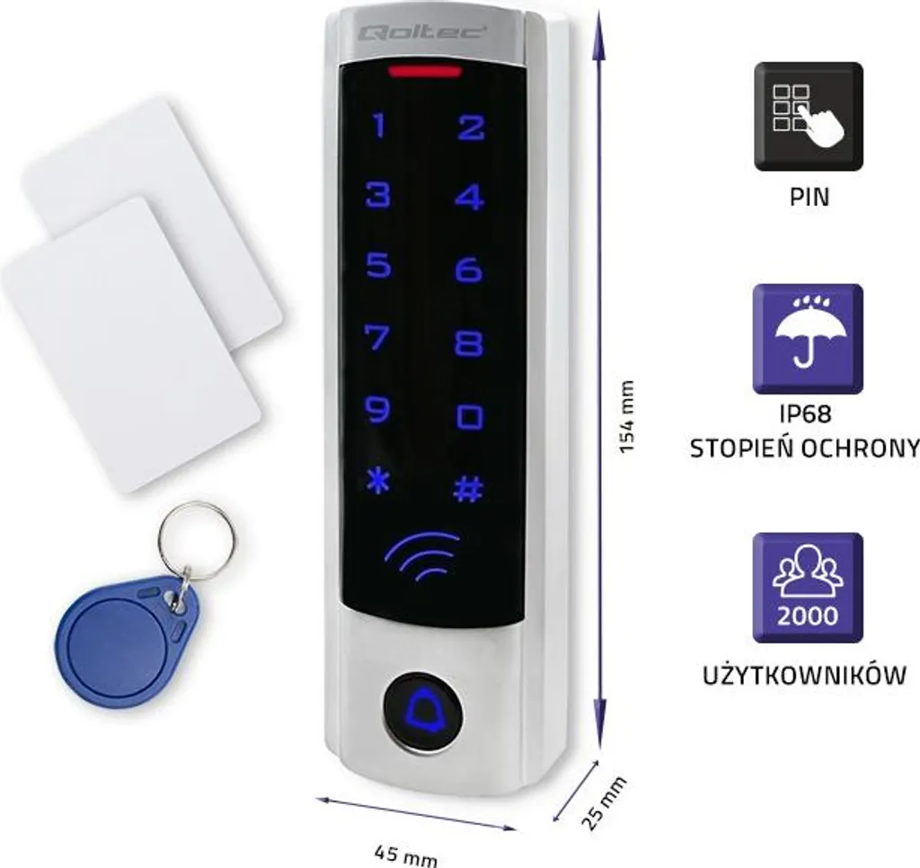 QOLTEC 52445 DIONE Serrure à Code avec Lecteur RFID IP68 EM Slim