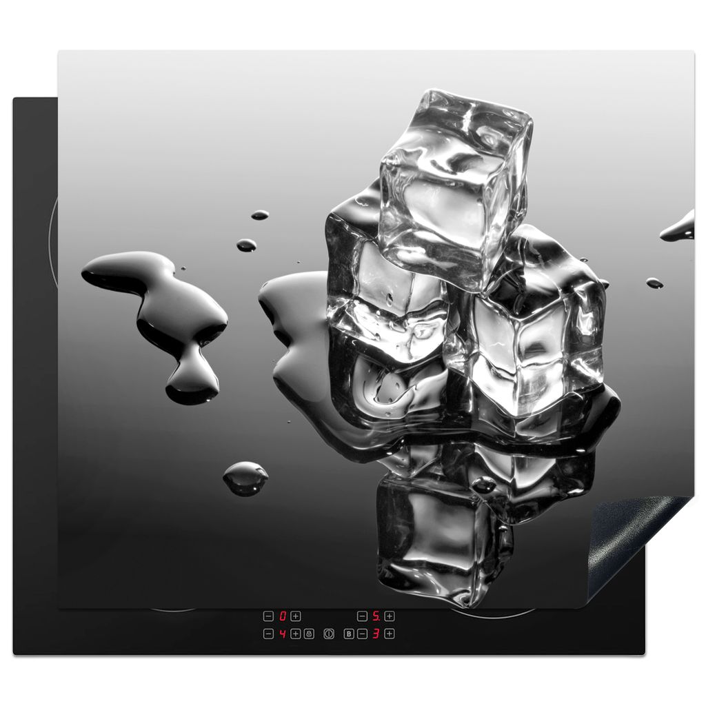 KitchenYeah Herdabdeckplatte Eis - Wasser - Grau - Schwarz , 58x51cm, Küche Deko, Glaskeramikkochfeld Herdabdeckung, Abdeckplatte fùr Kochfeld