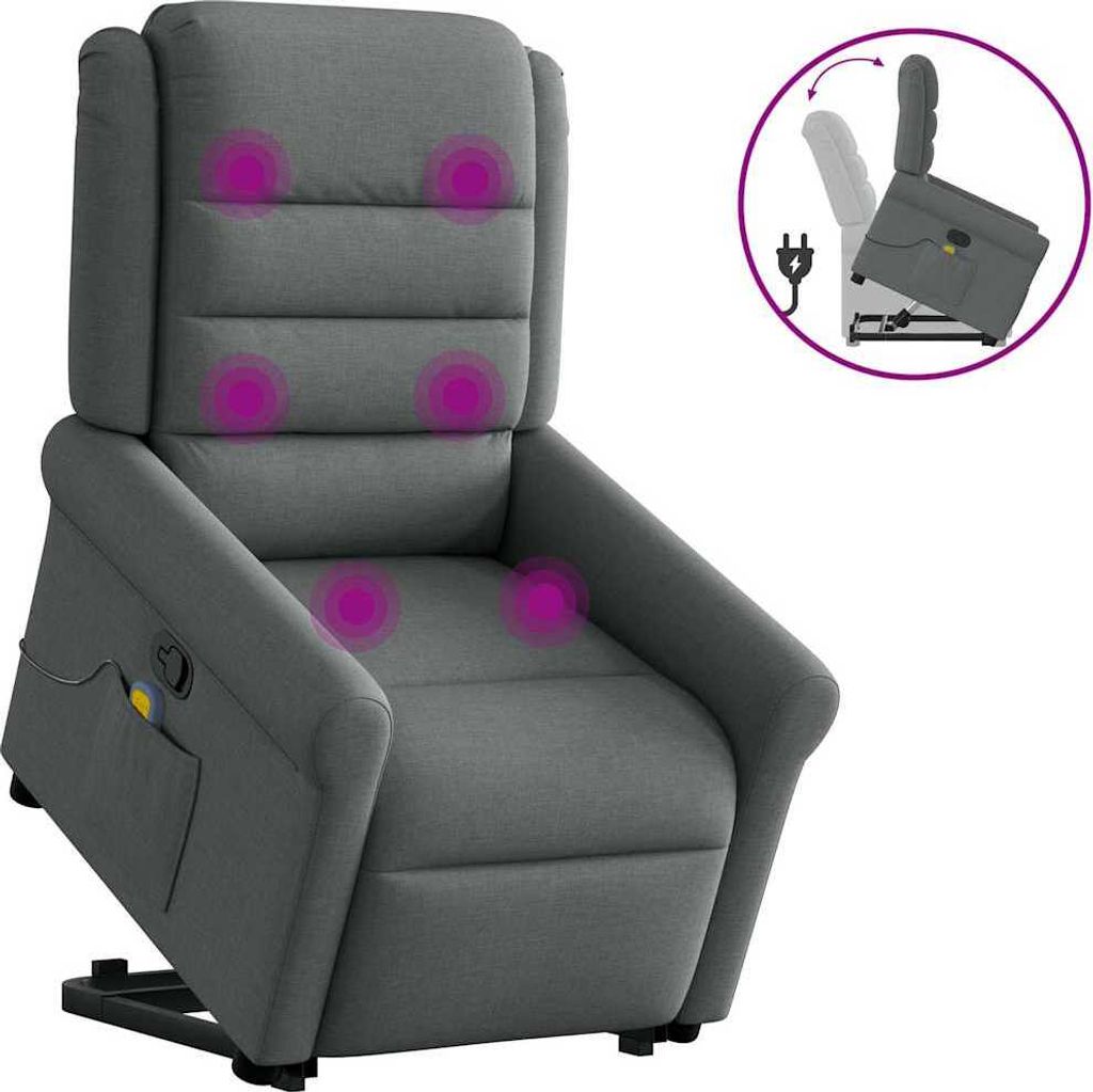 Hochwertig Massagesessel mit Aufstehhilfe Dunkelgrau Stoff 3303325