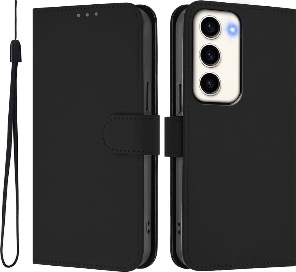 Hülle für Samsung Galaxy S23 - Phonesta Soft Skin Book Wallet Klapphülle mit Kordel - Schwarz