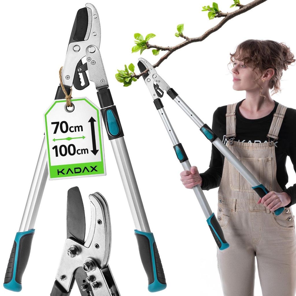 KADAX Amboss Astschere 70–100 cm, Teleskop Baumschere für dicke Äste bis 80 mm, Gartenschere mit rutschfesten Griffen und scharfer Stahlklinge ...