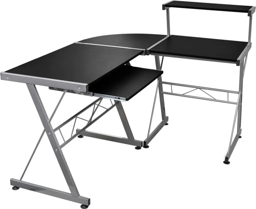 Scrivania Angolare Nera vidaXL 132x112x99 cm | Tavolo PC Gaming e Ufficio