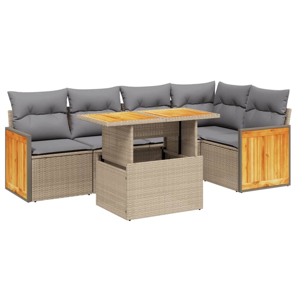 "2026 Aktion" 6-tlg. Garten-Lounge-Set - elegantes Design - Sitzgruppe/Gartengarnitur - mit Kissen Beige Poly Rattan - Terassenmöbel NeuMöbel926883