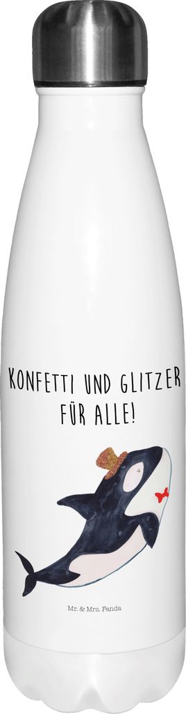 Mr. & Mrs. Panda Trinkgefäß Orca Zylinder - Weiß - Geschenk, isolierflaschen, thermosflaschen, Konfetti, Thermosflasche, trinkflaschen, Narwal, ...